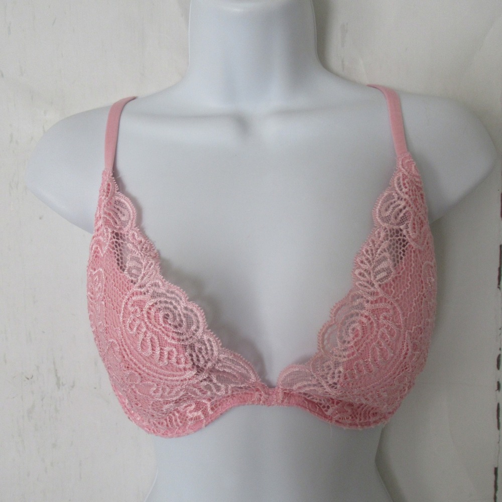 Vintage 90s Victorias Secret Bra 34D Push Up Without Padding Pink Underwire